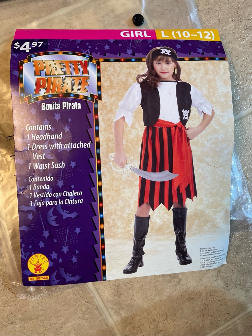 NEW Girls Pretty Pirate(Bonita)  Halloween Costume  Rubies Size Large 10-12 NEW